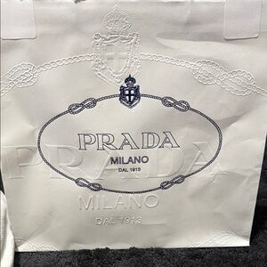Prada White Shopping Bag with Navy Logo